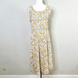 Pact Organic Cotton Floral Tie Back Midi Dress XL White Sleeveless Fit Flare